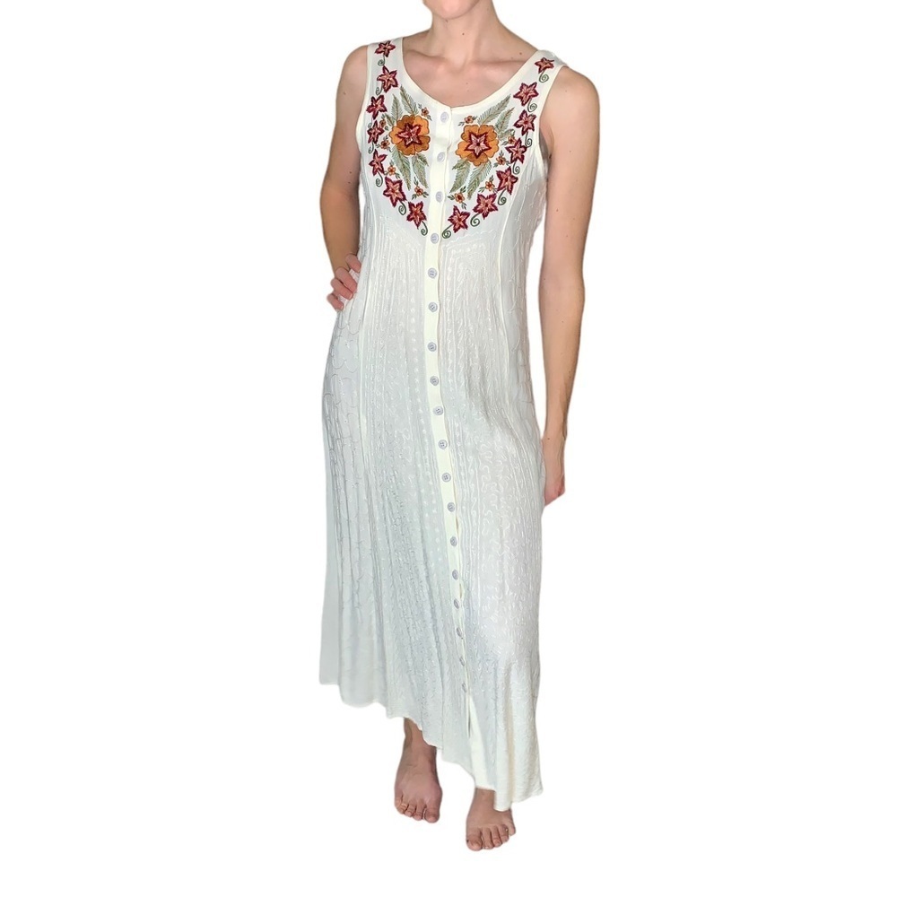 Vintage Floral Embroidered Midi Dress